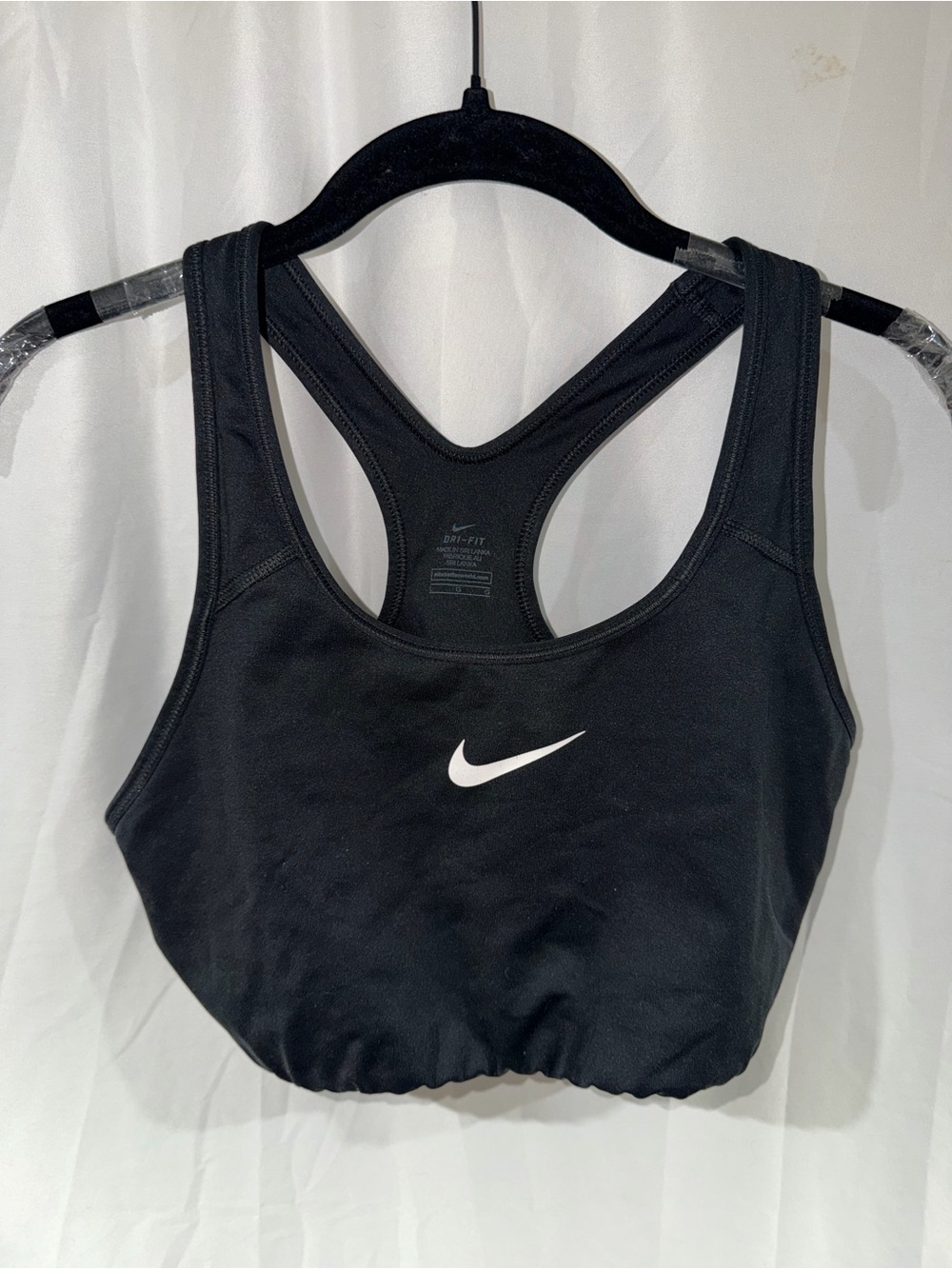 Nike Sports Bra Black Racerback Dri-FIT Sports Bra White Swoosh Medium Impact L